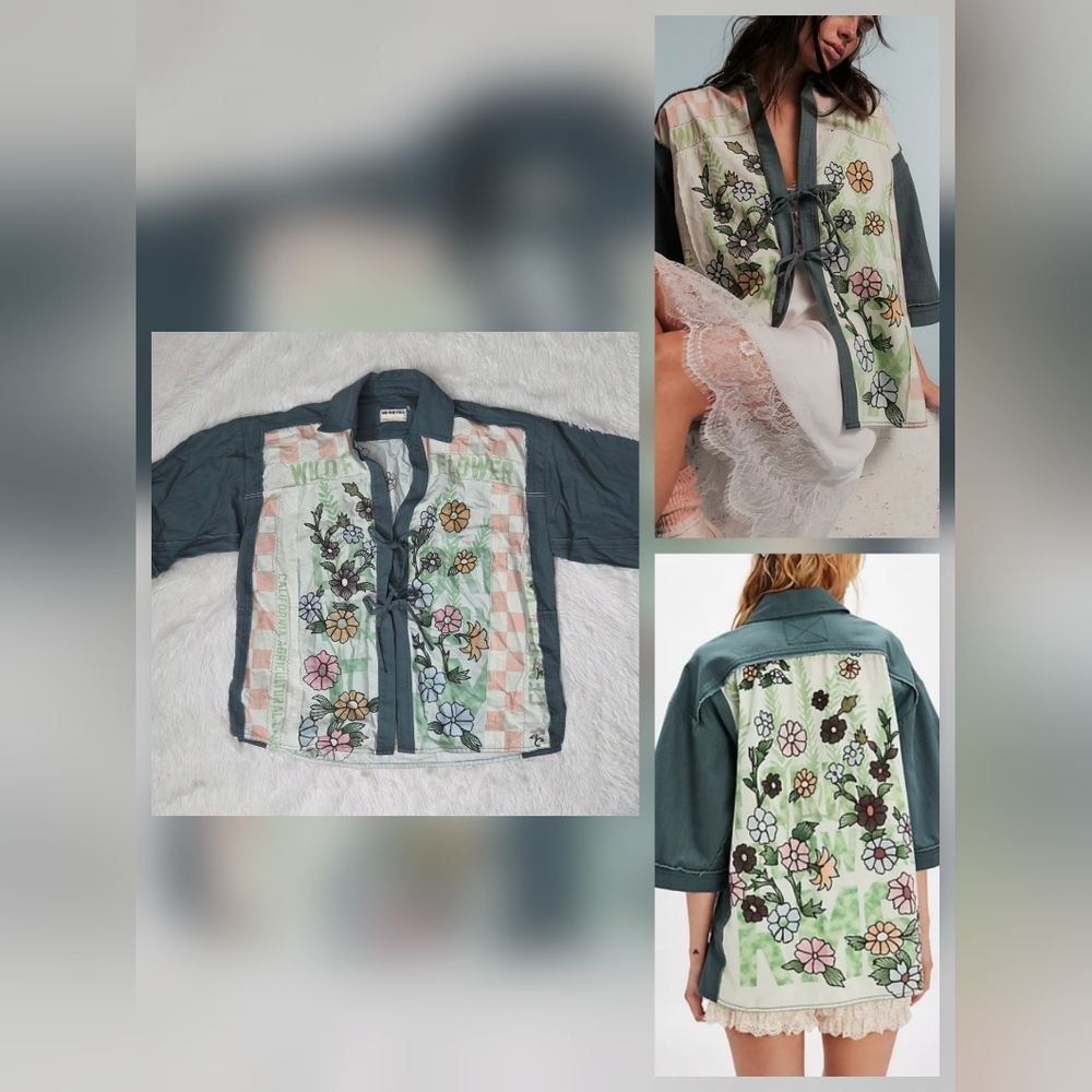 Free People We The Free Pressed In Flowers Kimono Garden Combo